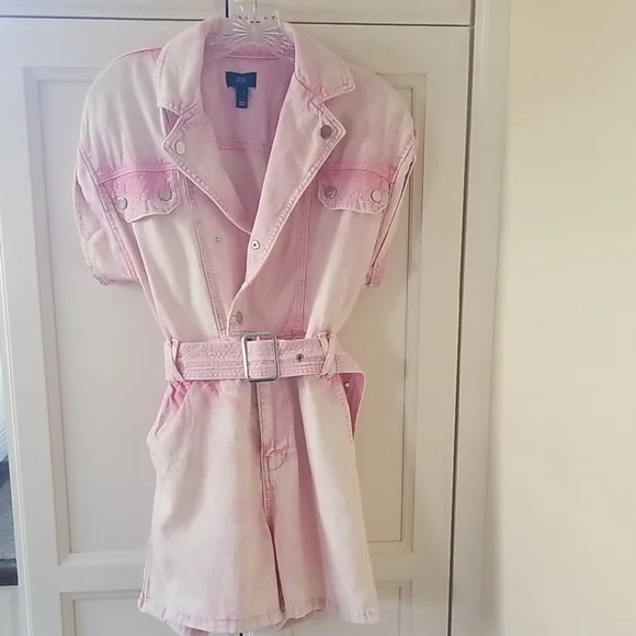 Vintage River Island Faded Pink Belted Denim Romper - Picture 1 of 6